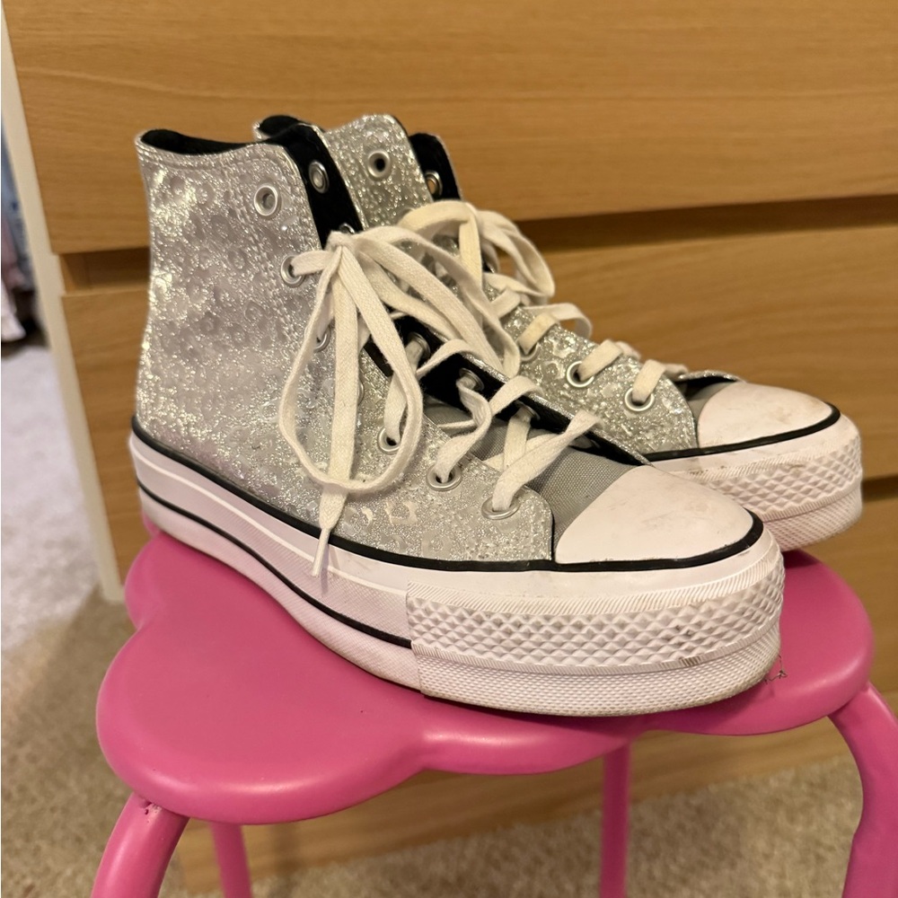 Silver Glitter High-Top converse Sneakers